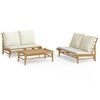vidaXL 3-tlg. Garten-Lounge-Set mit Kissen Creme Bambus