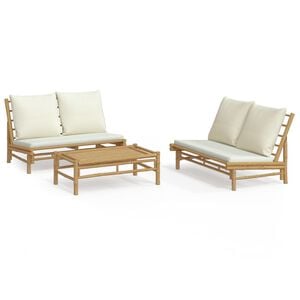 vidaXL 3-tlg. Garten-Lounge-Set mit Kissen Creme Bambus