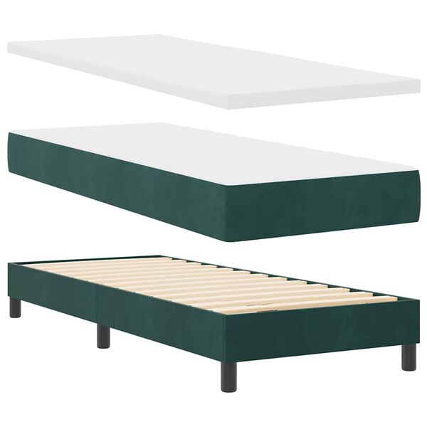 vidaXL Boxspringbett mit Matratze Dunkelgr&uuml;n 200 x 80 cm Samt