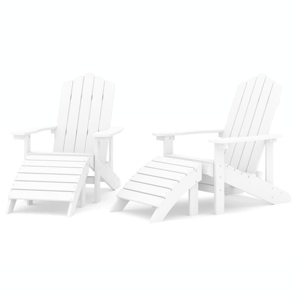 vidaXL Adirondack-Gartenstühle 2 Stk. mit Hockern HDPE Weiß