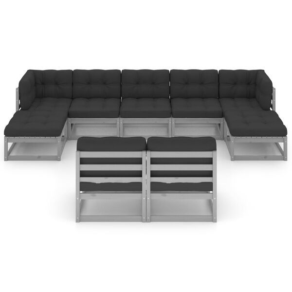 vidaXL 9-tlg. Garten-Lounge-Set mit Kissen Grau Massivholz Kiefer