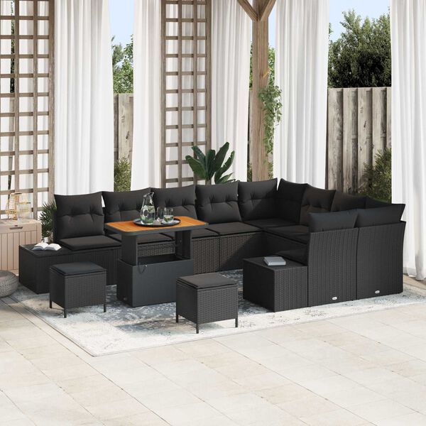 vidaXL Gartensofa-set mit Kissen 12 pcs Schwarz Poly Rattan