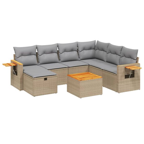 vidaXL 8-tlg. Garten-Sofagarnitur mit Kissen Beige Poly Rattan