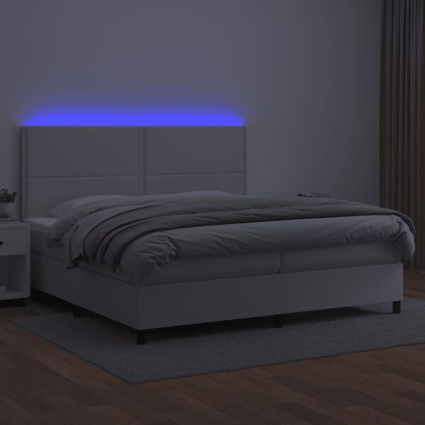 vidaXL Boxspringbett mit Matratze & LED Weiß 200x200 cm Kunstleder