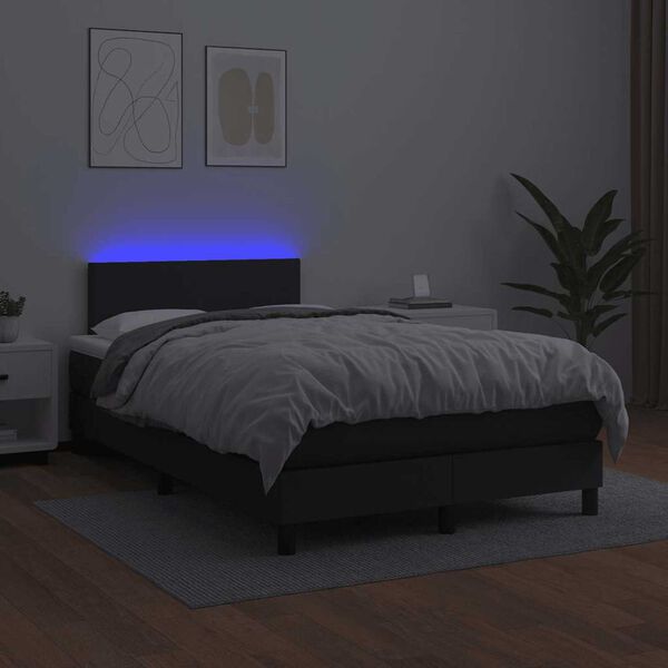 vidaXL Boxspringbett mit Matratze & LED Schwarz 120x190 cm Kunstleder