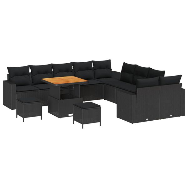 vidaXL Gartensofa-set mit Kissen 17 pcs Schwarz Poly-Rattan