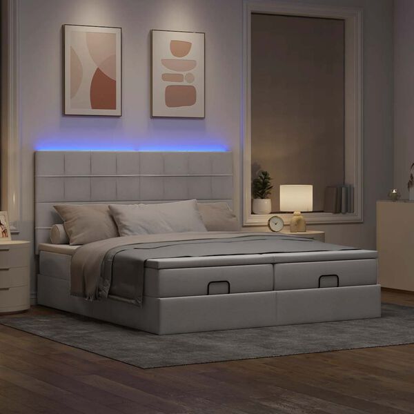 vidaXL Ottoman-Bett mit Matratzen & LEDs Taupe 200x200 cm Stoff