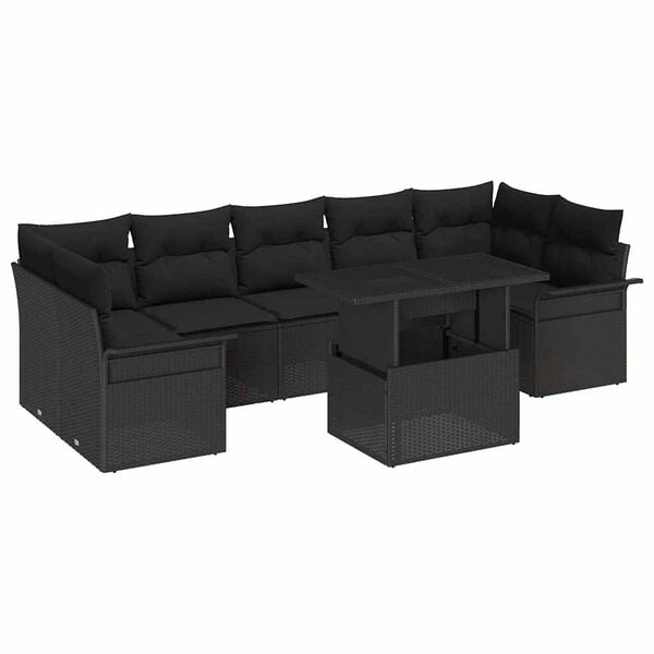 vidaXL Garten-Sofa-Set mit Kissen 8 pcs Schwarz Poly-Rattan