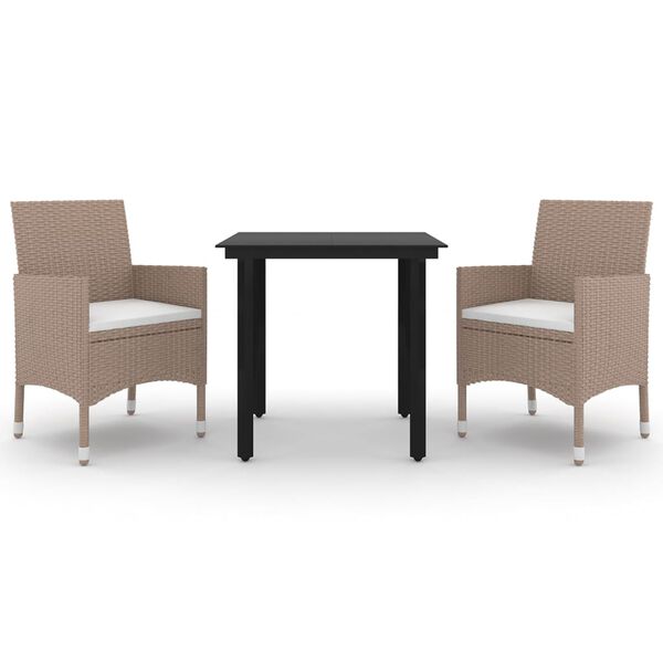 vidaXL 3-tlg. Garten-Essgruppe mit Auflagen Poly Rattan und Glas
