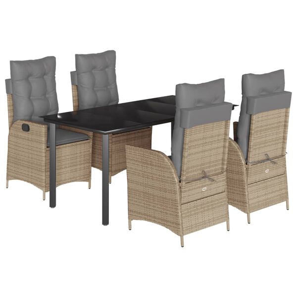 vidaXL 5-tlg. Garten-Essgruppe mit Kissen Beige Poly Rattan