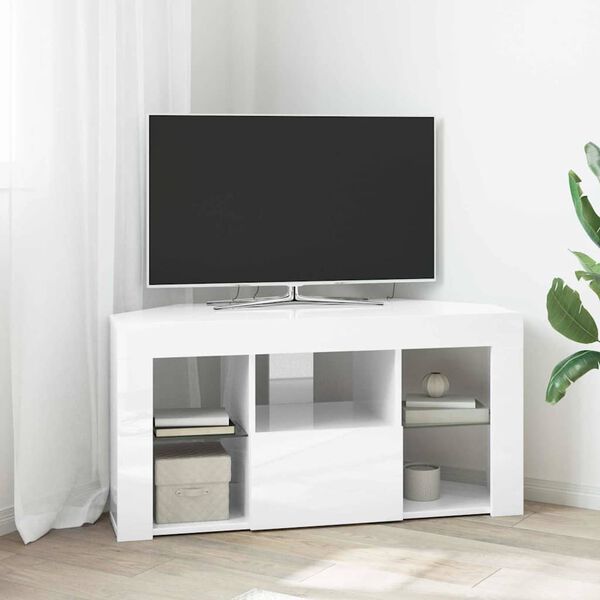 vidaXL Eck-LED-TV-Schrank Wandmontiert Hochglanz Wei&szlig; 100 x 40 x 50 cm