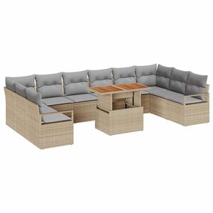 vidaXL Garten-Sofa-Set mit Speicher 11 pcs Beige Poly Rattan