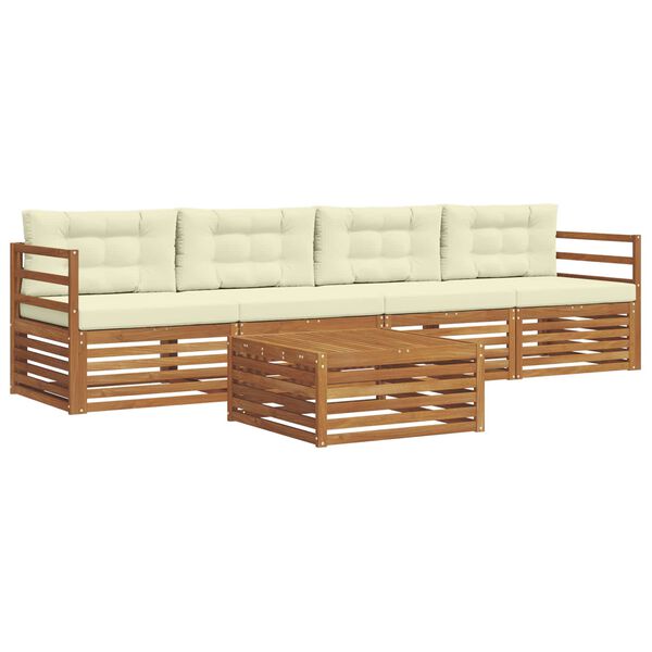 vidaXL Outdoor-Sofagarnitur mit Kissen 5 pcs Natur und Creme