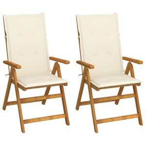 vidaXL 2 verstellbare Klappst&uuml;hle mit Kissen aus massivem Akazienholz