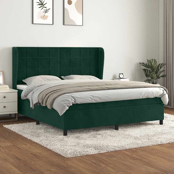 vidaXL Boxspringbett mit Matratze Dunkelgr&uuml;n 180x200 cm Samt