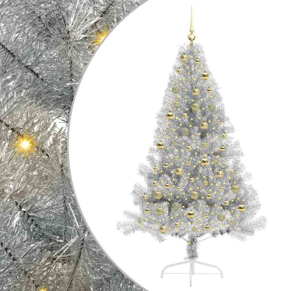 vidaXL K&uuml;nstlicher vorbeleuchteter Weihnachtsbaum Silber 180 cm PET