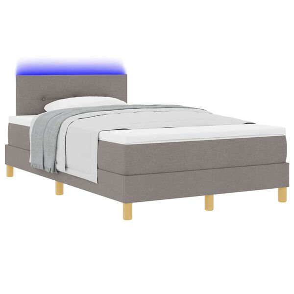 vidaXL LED Boxspringbett mit Matratze mit LED Taupe 120 x 200 cm Stoff