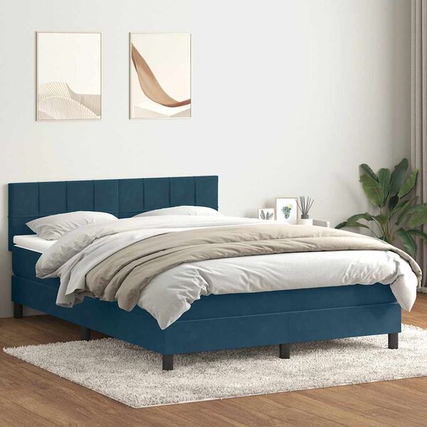 vidaXL Boxspringbett mit Matratze Dunkelblau 160x210 cm Samt