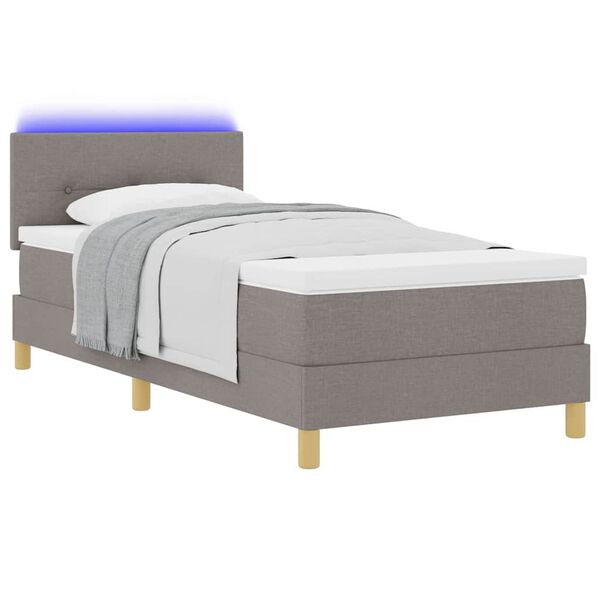 vidaXL LED Boxspringbett mit Matratze mit LED Taupe 100 x 200 cm Stoff