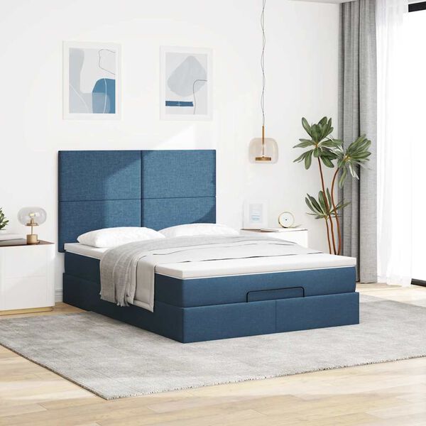 vidaXL Ottoman-Bett mit Matratze Blau 140x190 cm Stoff