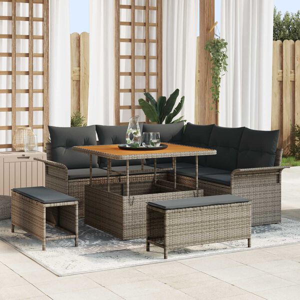 vidaXL Gartensofa-set mit Kissen 8 pcs Grau Poly-Rattan