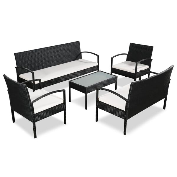 vidaXL 5-tlg. Garten-Lounge-Set mit Auflagen Poly Rattan Schwarz