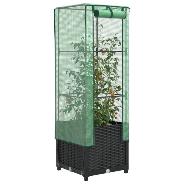 vidaXL Hochbeet mit Gew&auml;chshaus-Aufsatz Rattan-Optik 40x40x139 cm