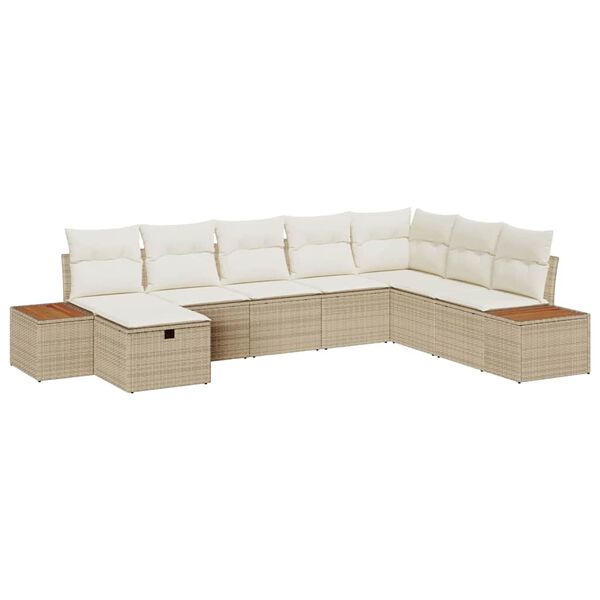 vidaXL Gartensofa-set mit Kissen mit Speicher Beige Poly-Rattan