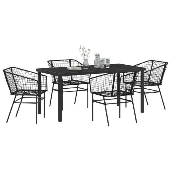 vidaXL Garten Essgruppe 5 pcs Schwarz Poly-Rattan