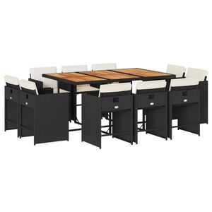 vidaXL 11-tlg. Garten-Essgruppe mit Kissen Schwarz Poly Rattan