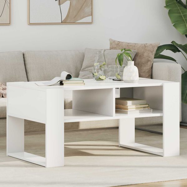 vidaXL Couchtisch mit Speicher Wei&szlig; 92 x 53 x 45 cm Holzwerkstoff