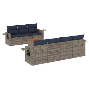 vidaXL 8-teiliges Gartensofa-Set mit Kissen, grau, Polyrattan