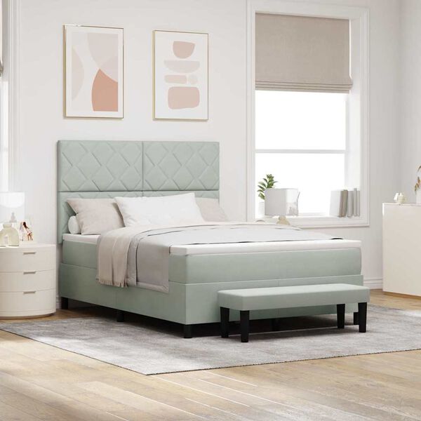vidaXL Boxspringbett mit Matratze Hellgrau 140 x 200 cm Samt