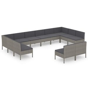 vidaXL 12-tlg. Garten-Lounge-Set mit Auflagen Poly Rattan Grau