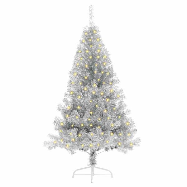 vidaXL K&uuml;nstlicher vorbeleuchteter Weihnachtsbaum Silber 120 cm PET