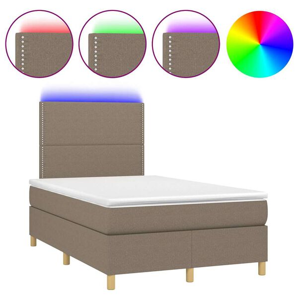 vidaXL Boxspringbett mit Matratze & LED Taupe 120x190 cm Stoff