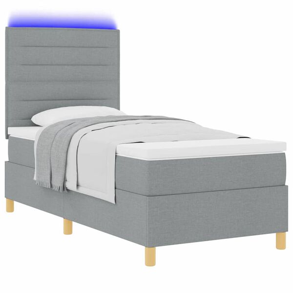 vidaXL LED Boxspringbett mit Matratze Hellgrau 90 x 190 cm Stoff