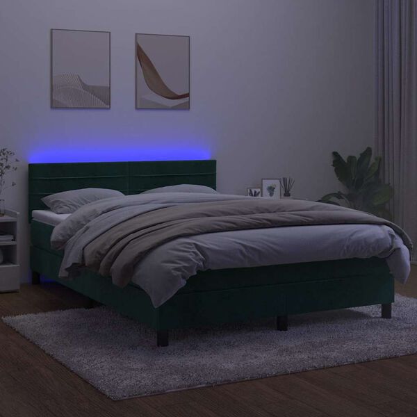 vidaXL Boxspringbett mit Matratze & LED Dunkelgr&uuml;n 140x200 cm Samt