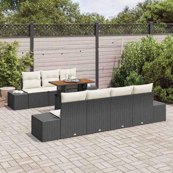 vidaXL Garten-Sofa-Set mit Speicher 8 pcs Schwarz Poly Rattan
