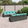 vidaXL 9-teiliges Gartensofa-Set mit Kissen, schwarzes Polyrattan