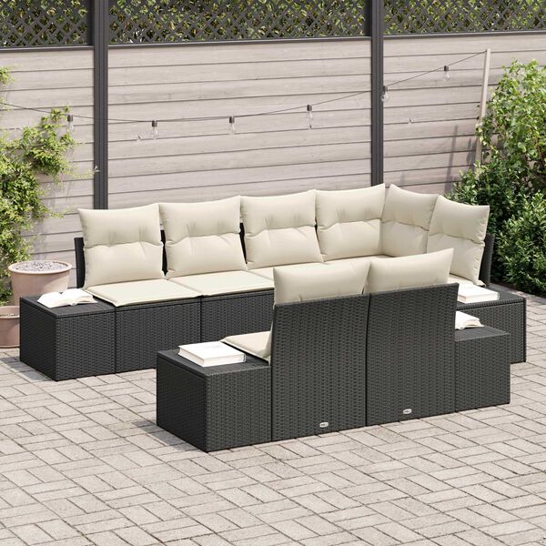 vidaXL Gartensofa-set mit Speicher 7 pcs Schwarz und Creme Poly-Rattan