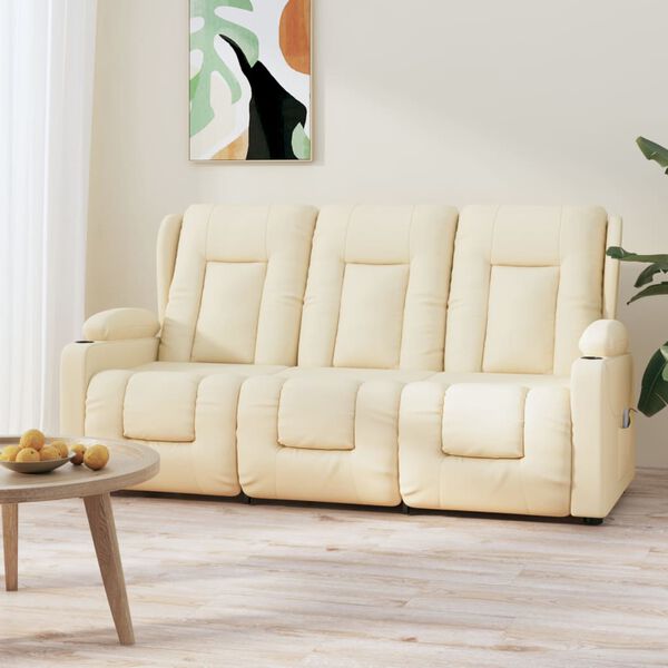 vidaXL 3-Sitzer Massagesessel mit Getränkehalter Creme Kunstleder