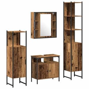 vidaXL Badezimmerm&ouml;bel-Set mit Regal 4 pcs Altholz Holzwerkstoff