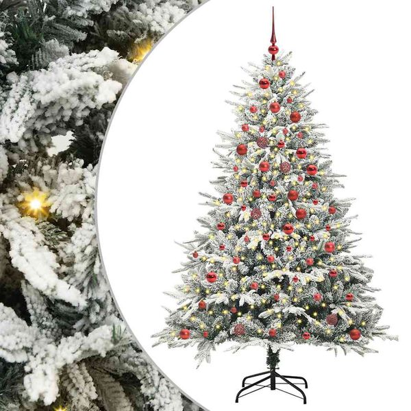 vidaXL K&uuml;nstlicher vorbeleuchteter Weihnachtsbaum mit Kugelset Gr&uuml;n