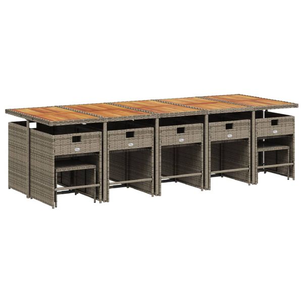 vidaXL 15-tlg. Garten-Essgruppe mit Kissen Grau Poly Rattan