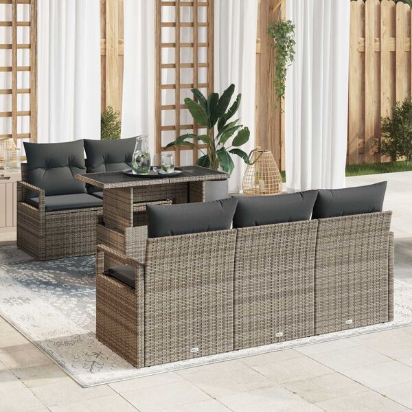 vidaXL Gartensofa-set mit Speicher mit Kissen 6 pcs Grau Poly-Rattan