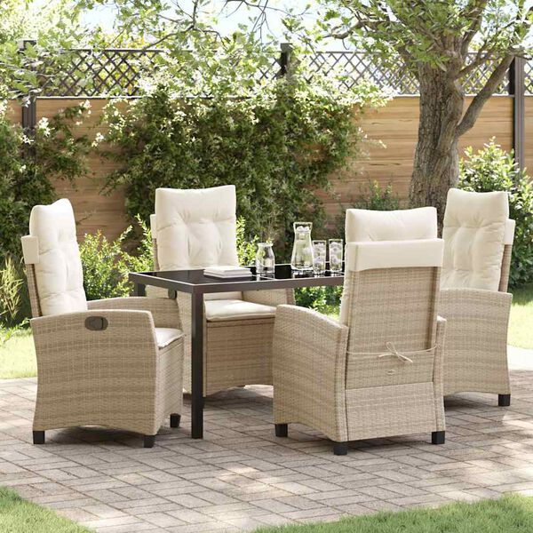 vidaXL Garten Essgruppe mit Kissen 5 pcs Beige Poly-Rattan