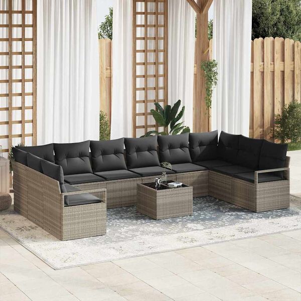 vidaXL Sofa Set mit Kissen 11 pcs Hellgrau Poly Rattan