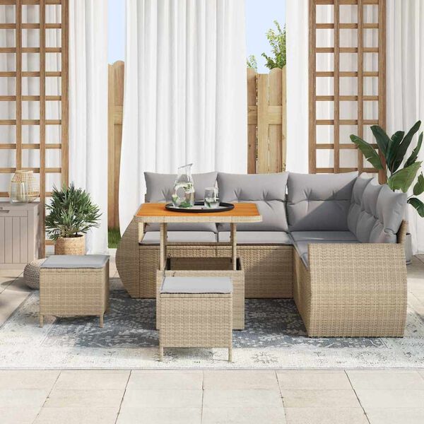 vidaXL Gartensofa-set mit Kissen 8 pcs Beige und Hellgrau Poly-Rattan