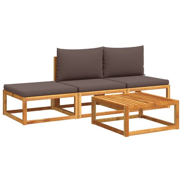 vidaXL 4-tlg. Gartensofa-Set mit Kissen Holz Akazie & Seil
